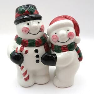 Vintage HollyTree Snowman Salt & Pepper Shakers, Christmas Ceramic Holiday Decor